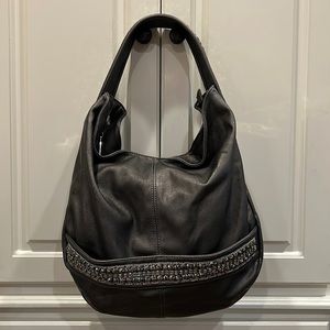 NWOT! Charming Charlie Slate Gray faux leather bag w/rhinestone embellishments